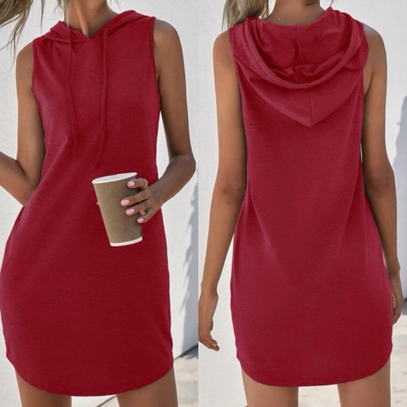 Casual dusty pink sleeveless hoodie dress - Picture 10 of 12